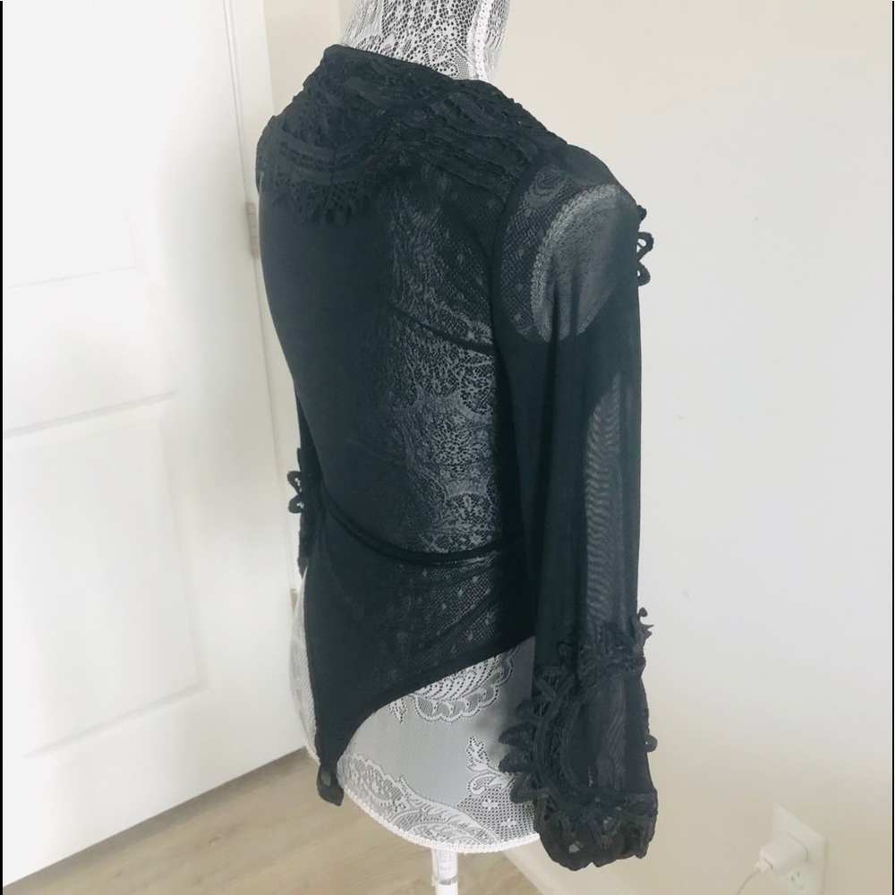 Black Mesh Laced Embroidery Bodysuit - Picture 5 of 7